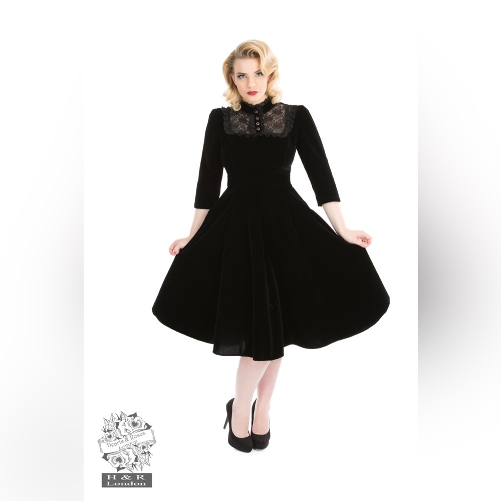 Hearts & Roses London black velvet & lace dress